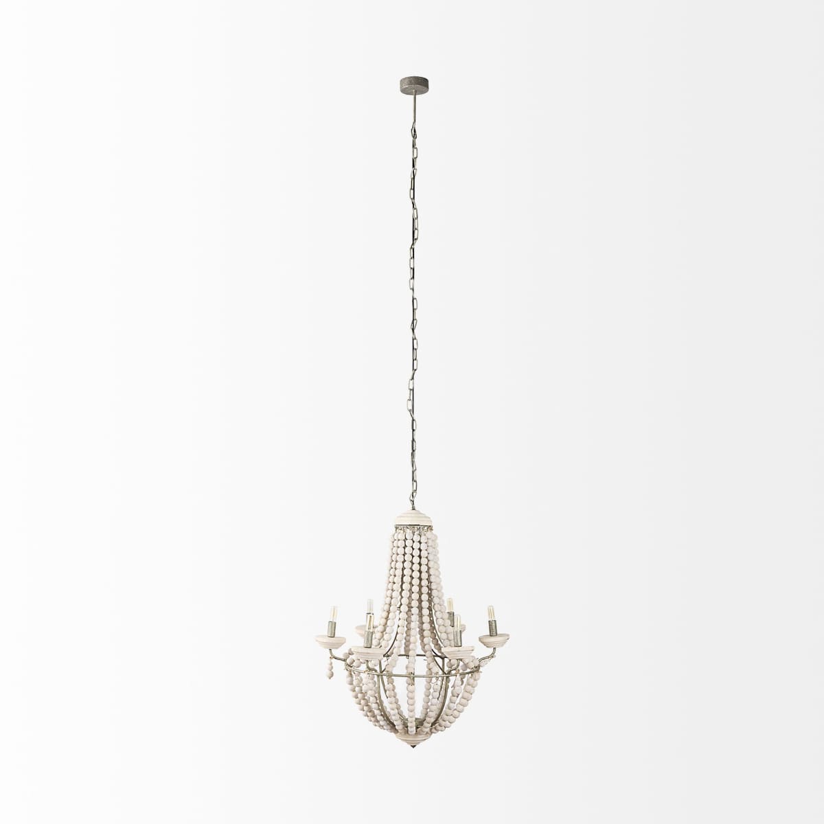Phillum Chandelier White Wood | Silver Metal - chandeliers