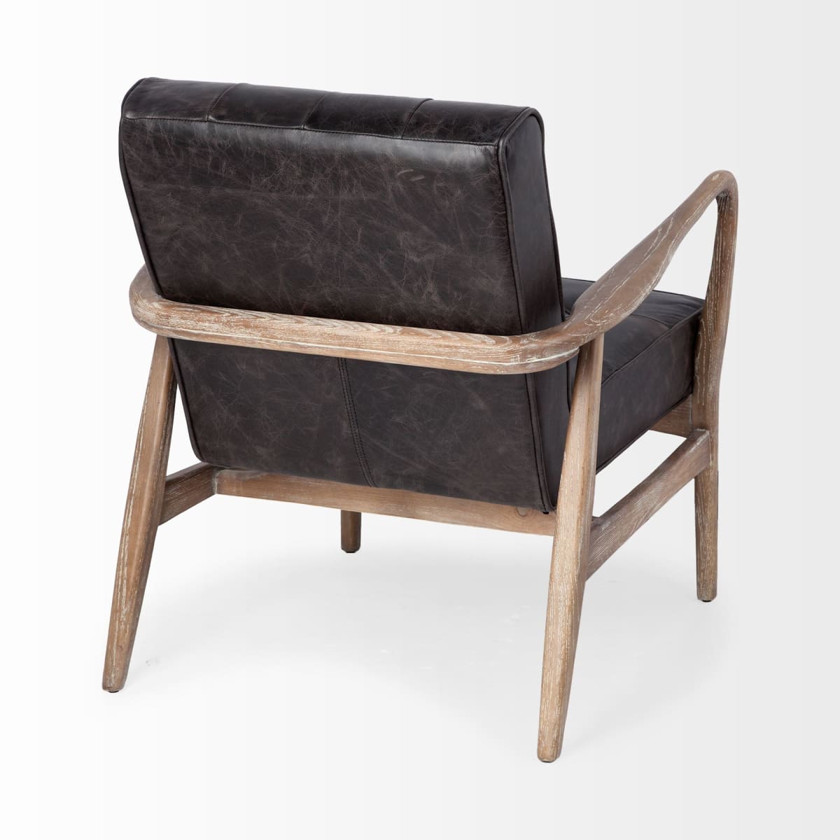 Phineas Accent Chair Black Leather | Brown Wood - accent-chairs