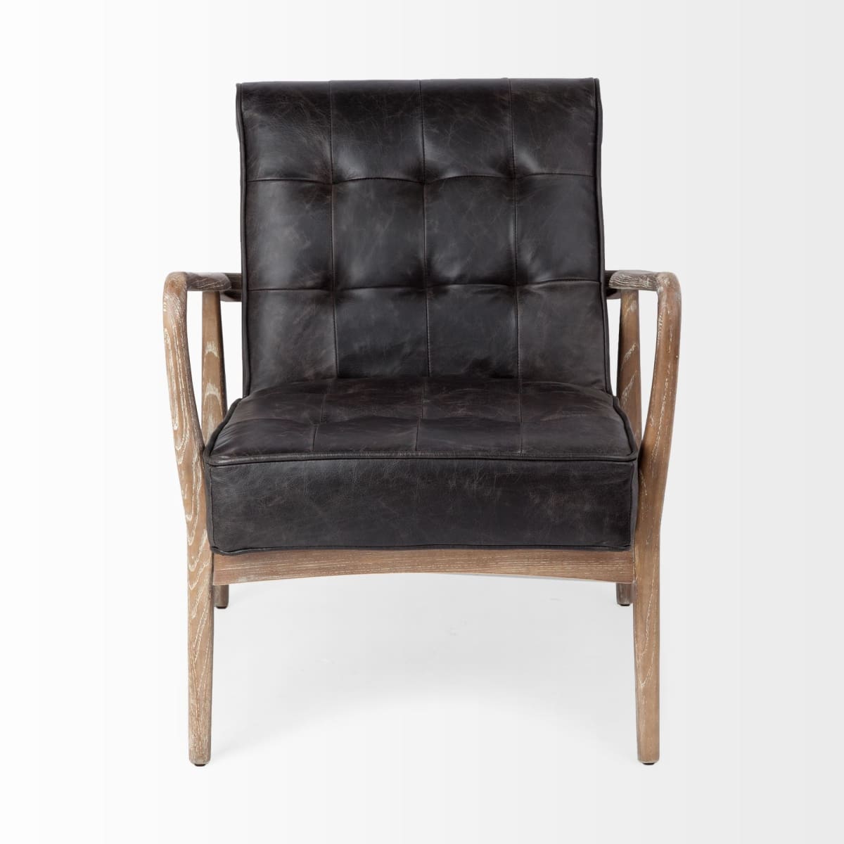 Phineas Accent Chair Black Leather | Brown Wood - accent-chairs