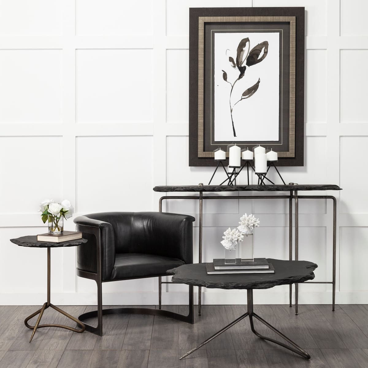 Pinera Accent Table Black Slate | Silver Iron - accent-tables