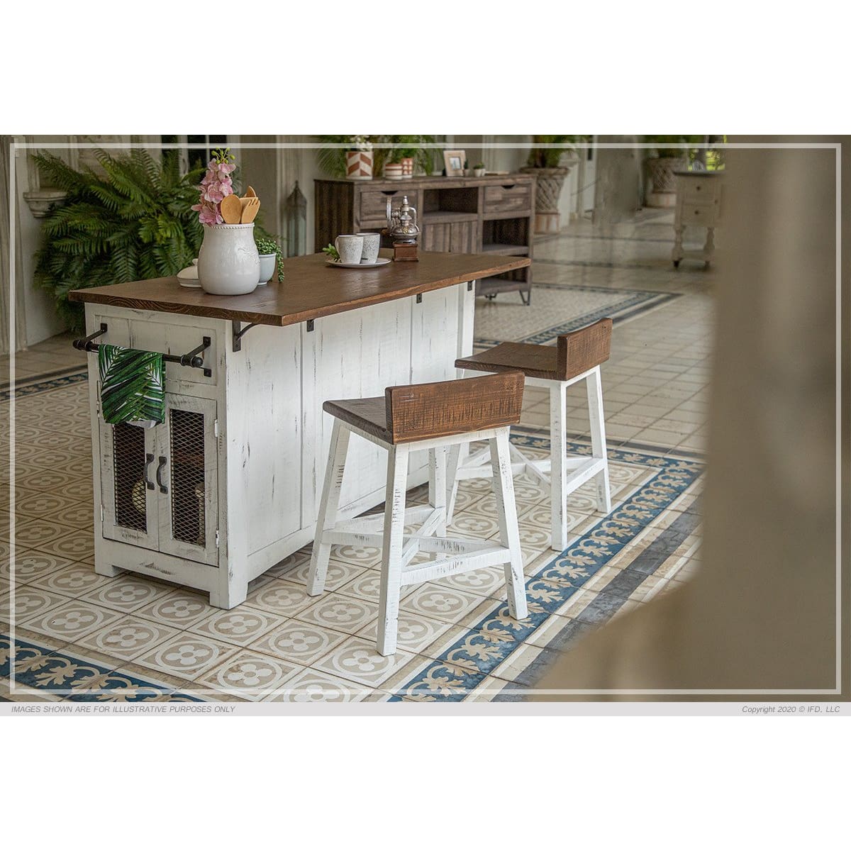 360 Pueblo White Kitchen Island - Kitchen Island