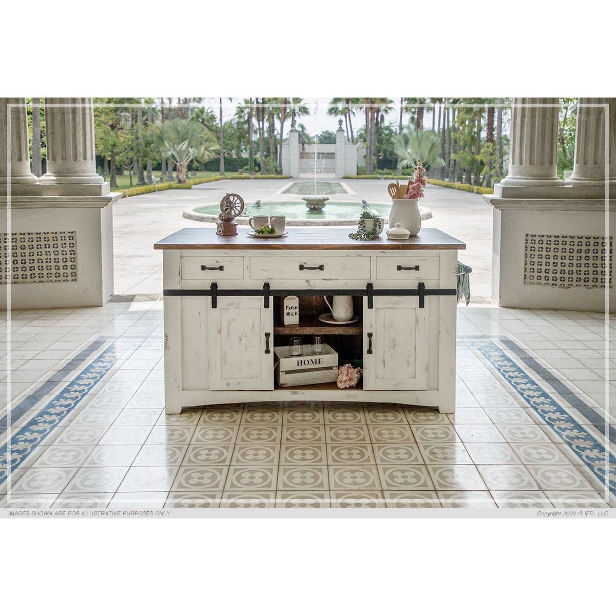 360 Pueblo White Kitchen Island - Kitchen Island