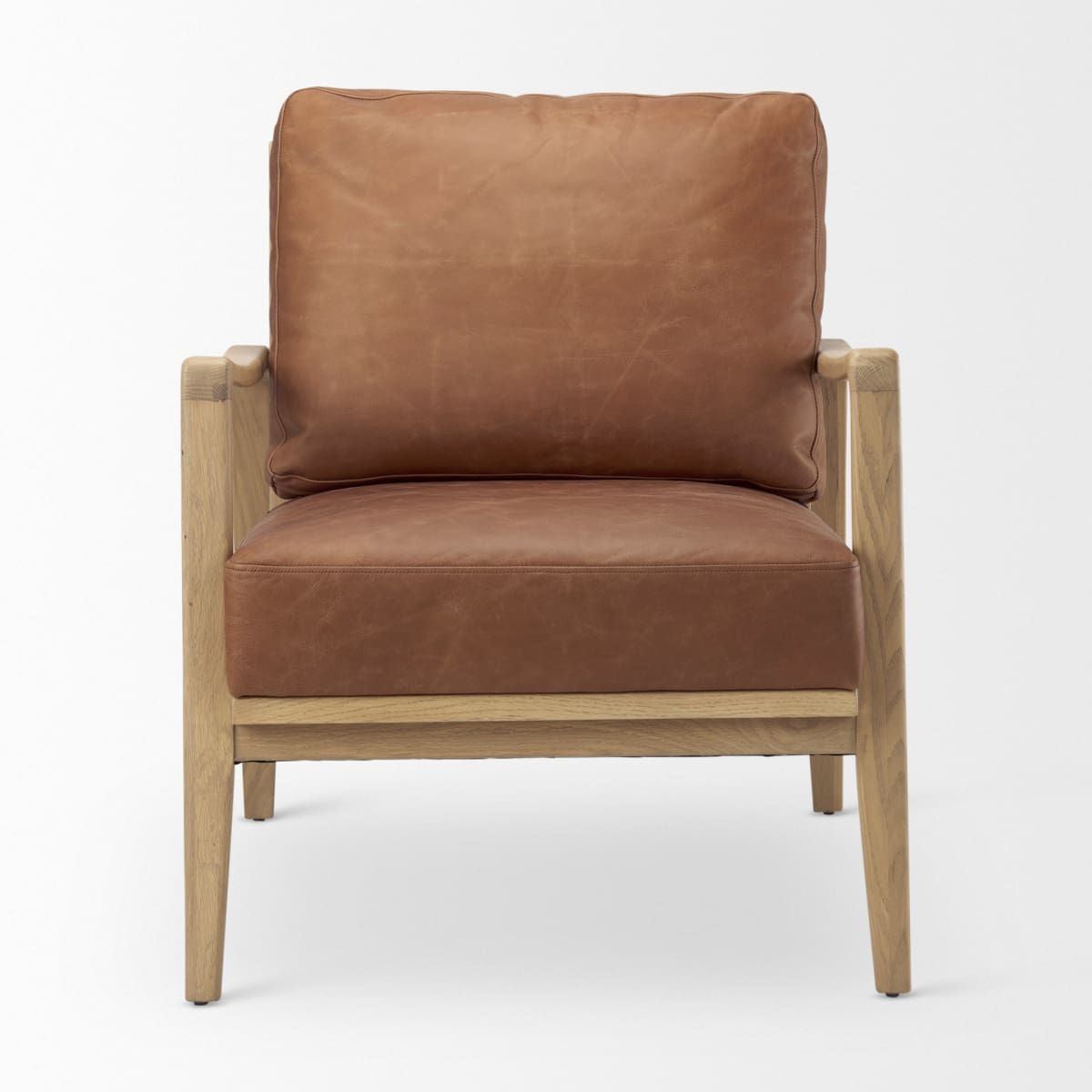 Raeleigh Accent Chair Cognac Leather | Light Brown Wood - accent-chairs