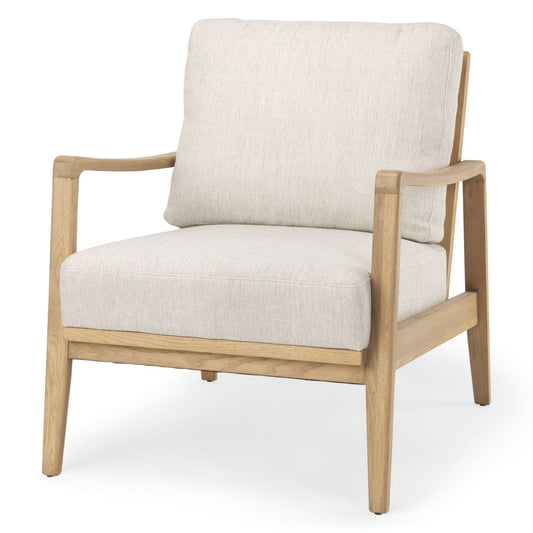 Raeleigh Accent Chair Cream Fabric | Light Brown Wood - accent-chairs