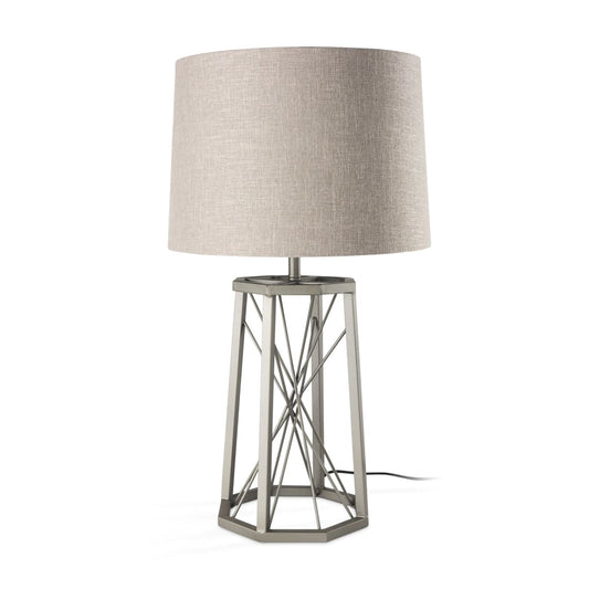 Raen Table Lamp Gray Metal | Beige Shade - table-lamps