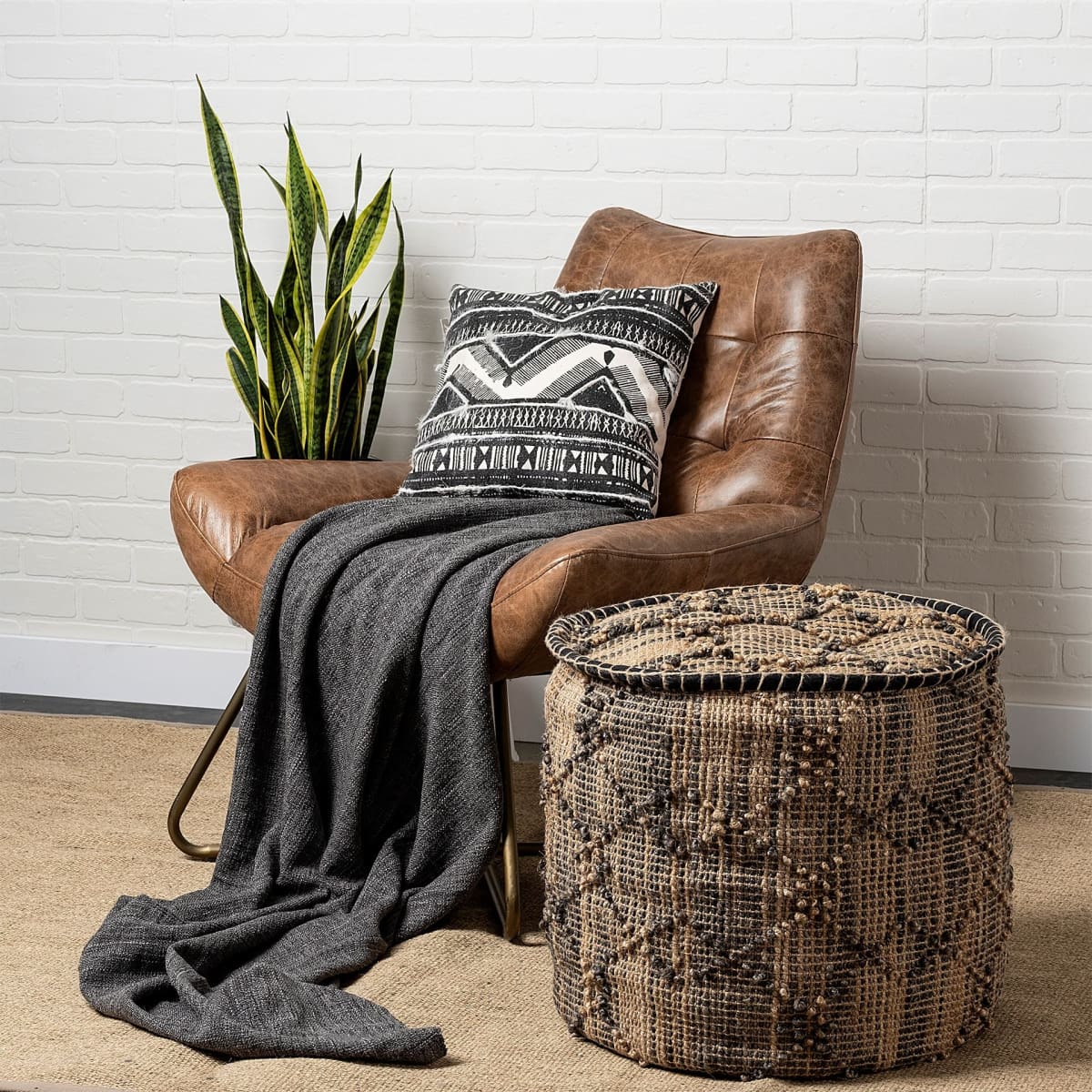 Riley Pouf Tan/Black Wool - poufs