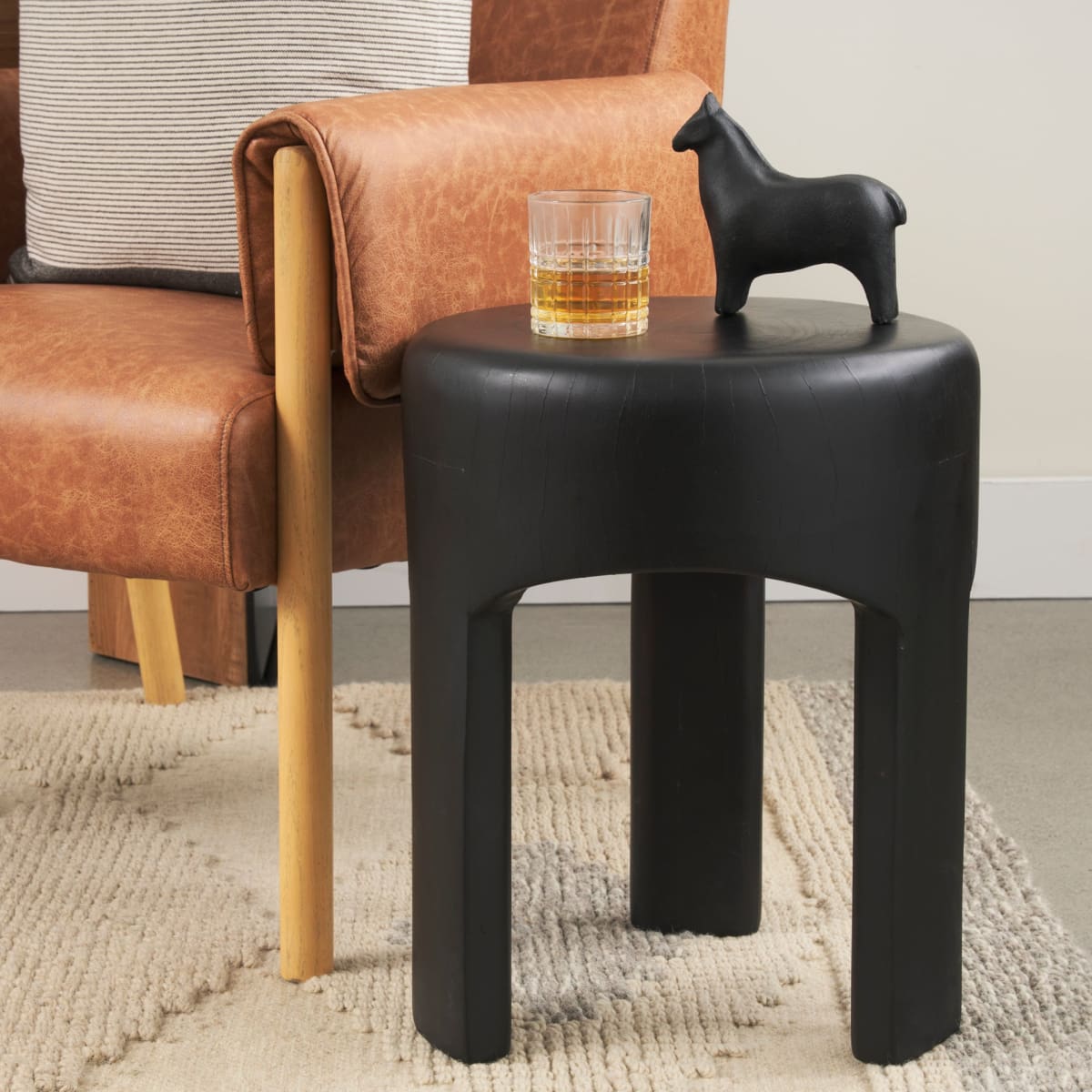 Riya Stool Black Wood - ottoman-and-poufs