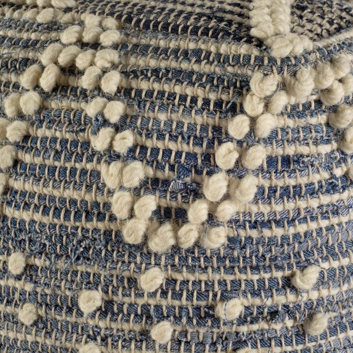 Rofi Pouf Blue Denim & Ivory Cotton - poufs