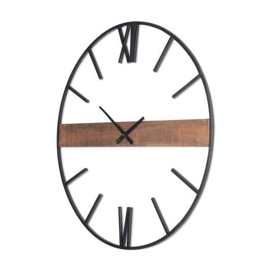 Roman Wall Clock Black Metal | Brown Wood | 36 - wall-clocks