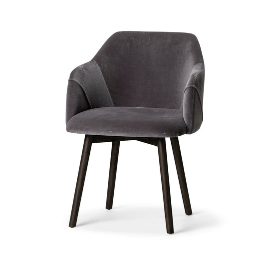 Ronald Dining Chair Gray Velvet | Black Wood (Armchair) - dining-chairs