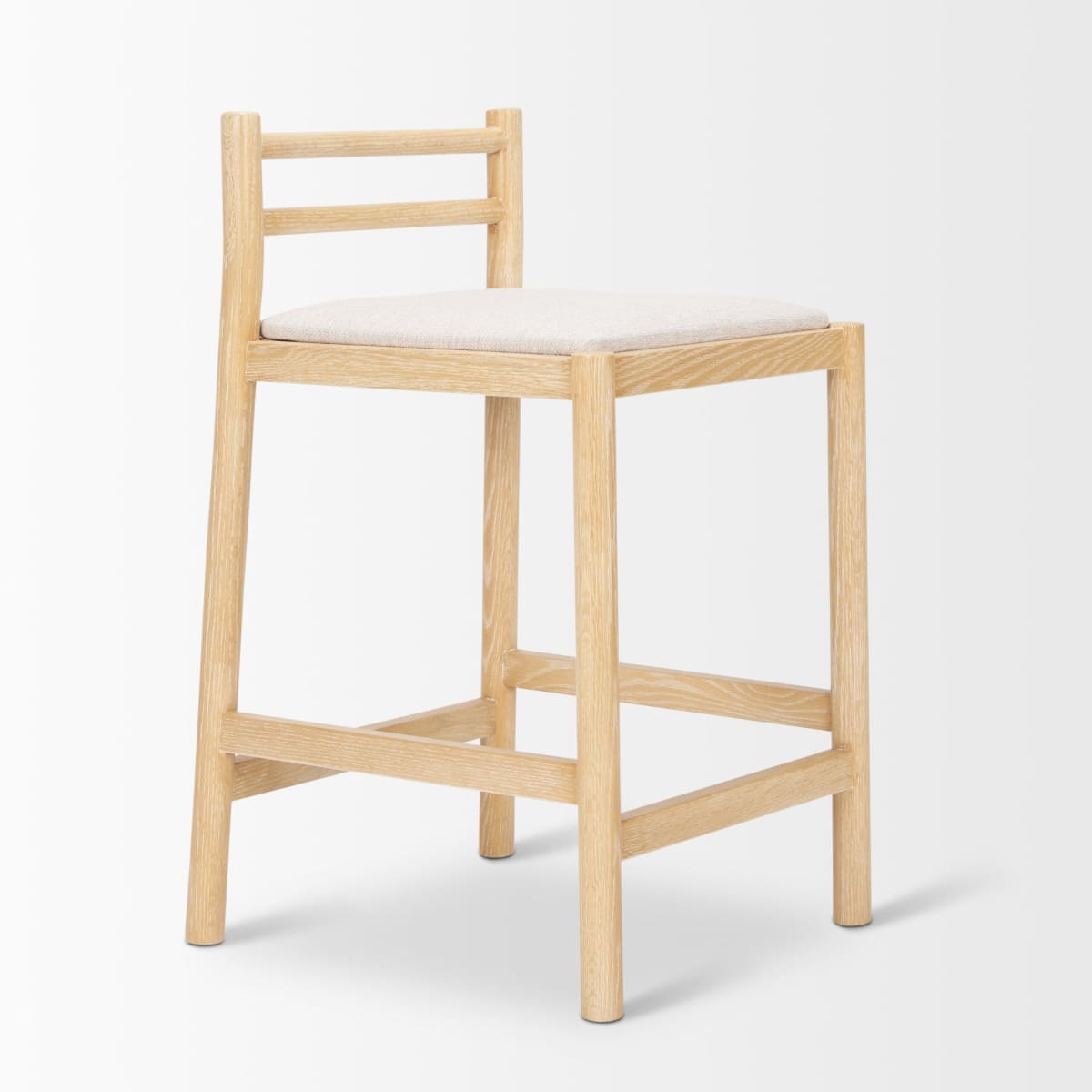 Sam Upholstered Seat Counter Stool Light Brown Wood | Beige Fabric - bar-stools