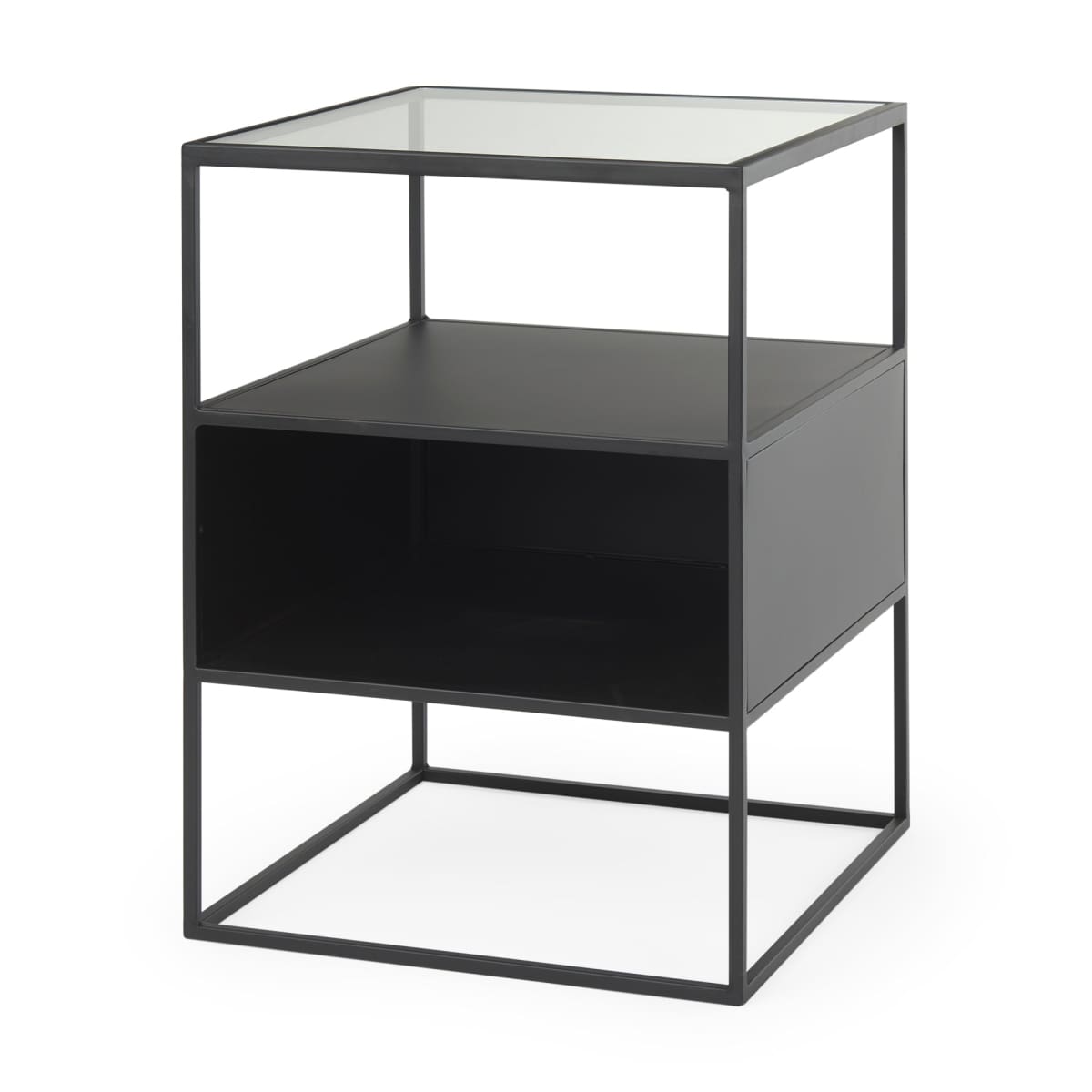 Samson End Side Table Black Metal | Glass - end-and-side-tables