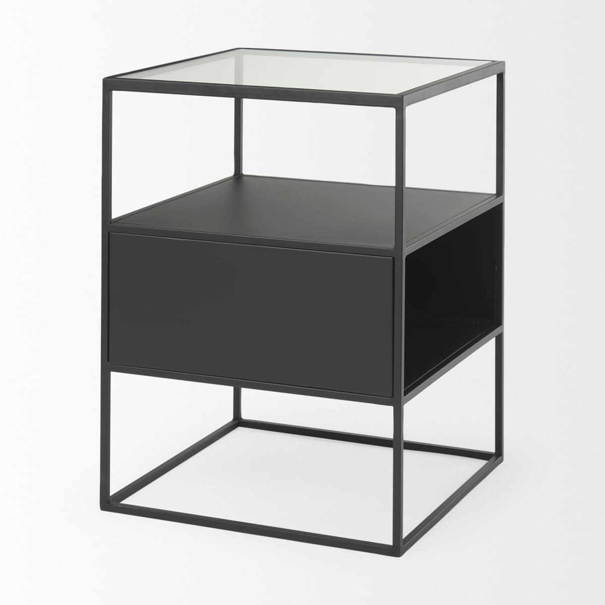 Samson End Side Table Black Metal | Glass - end-and-side-tables