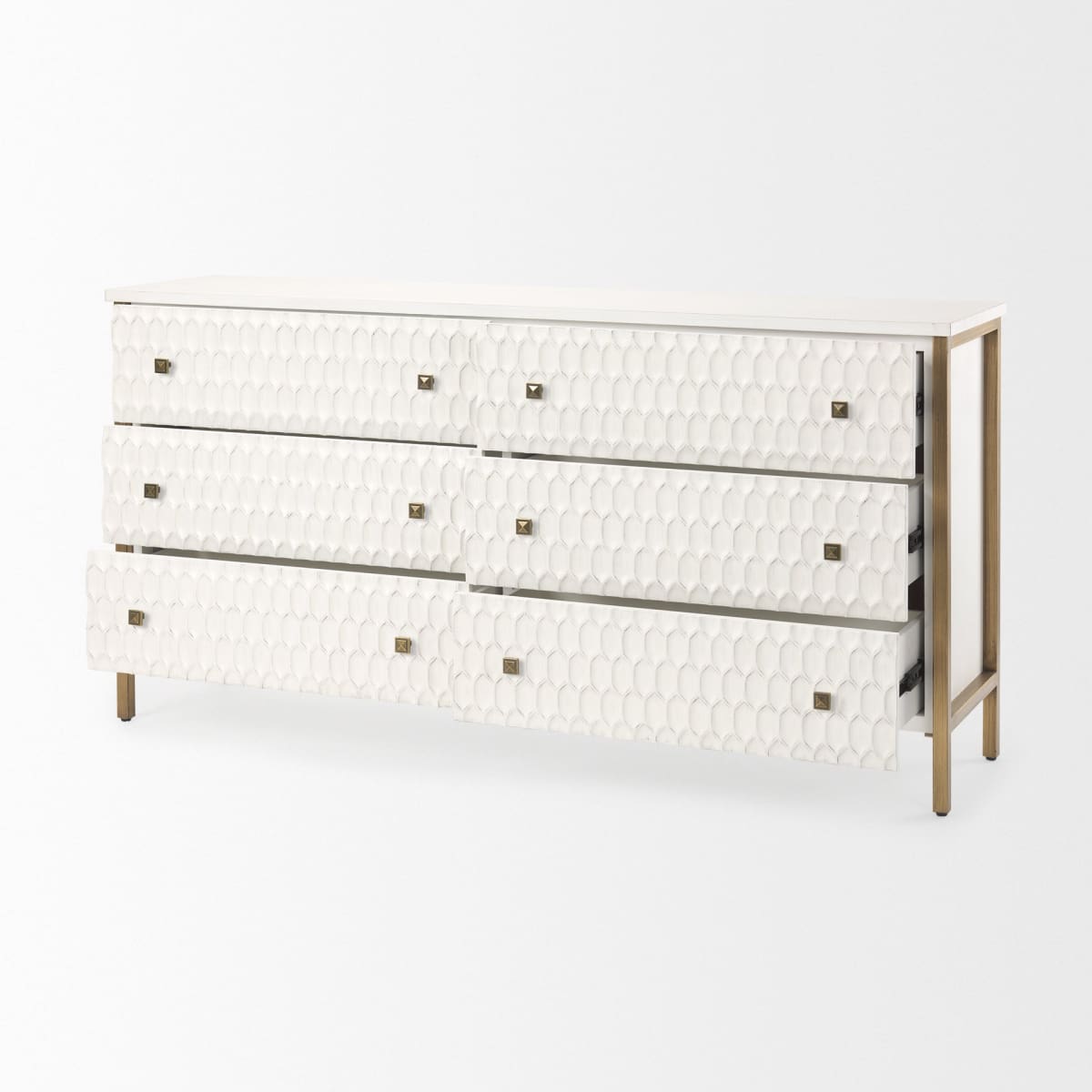 Savannah Gold Sideboard White | Gold Metal | 6 Drawer - sideboards-and-buffets