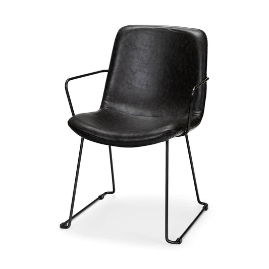 Sawyer Dining Chair Black Faux Leather | Black Metal (Armchair) - dining-chairs