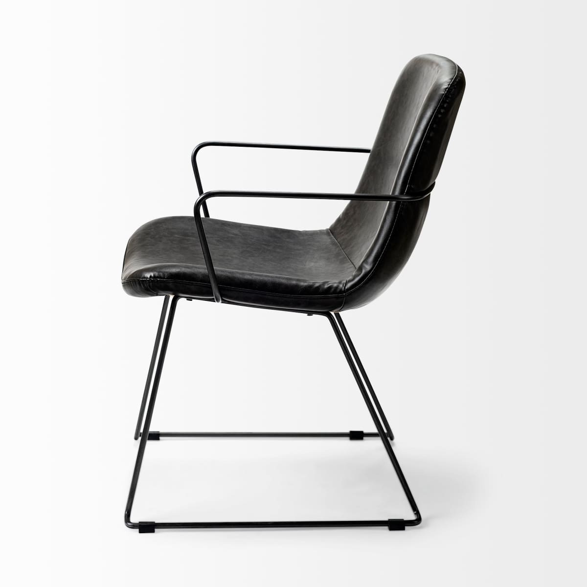 Sawyer Dining Chair Black Faux Leather | Black Metal (Armchair) - dining-chairs