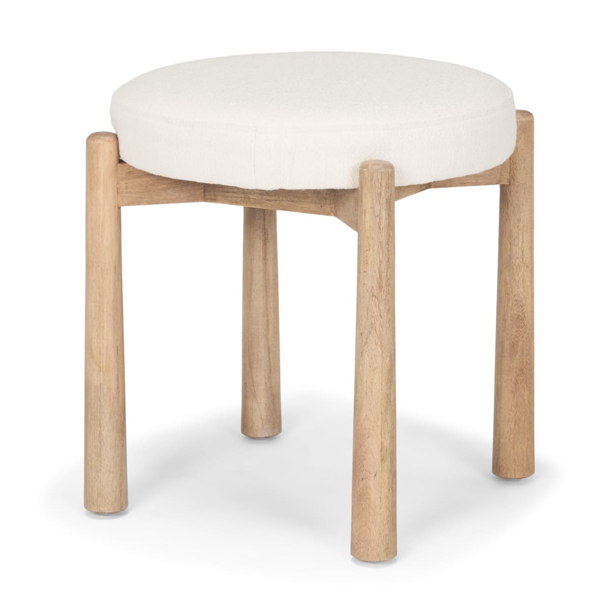 Shaiden Stool Brown Wood | Cream Fabric - ottoman-and-poufs