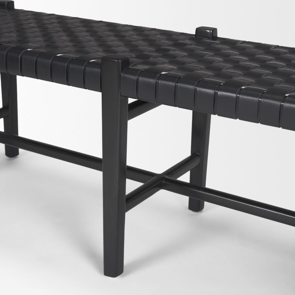 Shane Bench Black Leather | Black Wood - benches