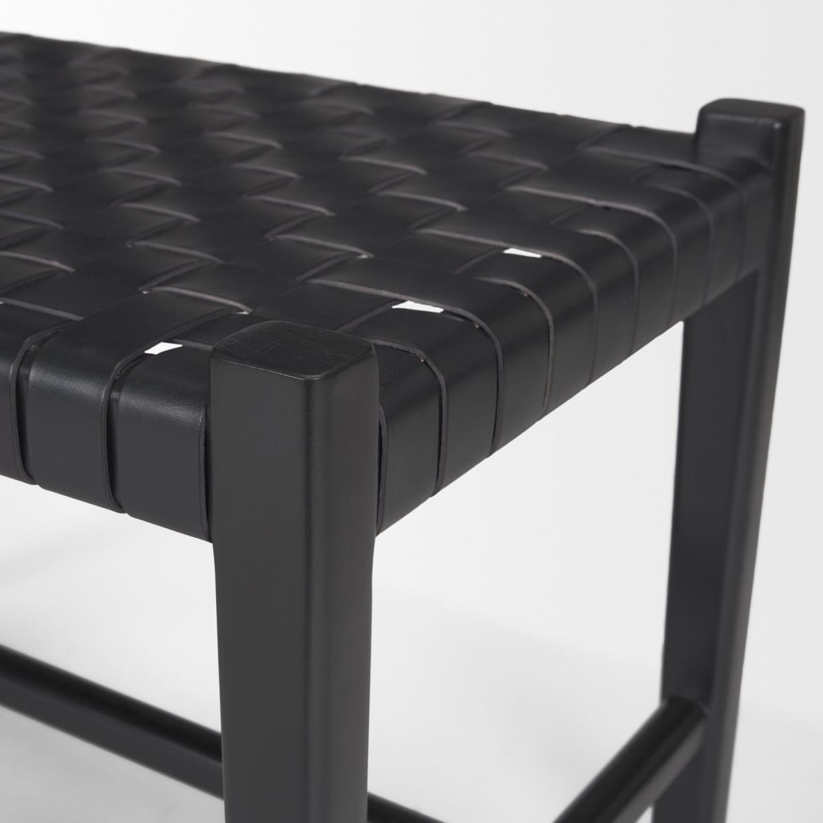 Shane Bench Black Leather | Black Wood - benches