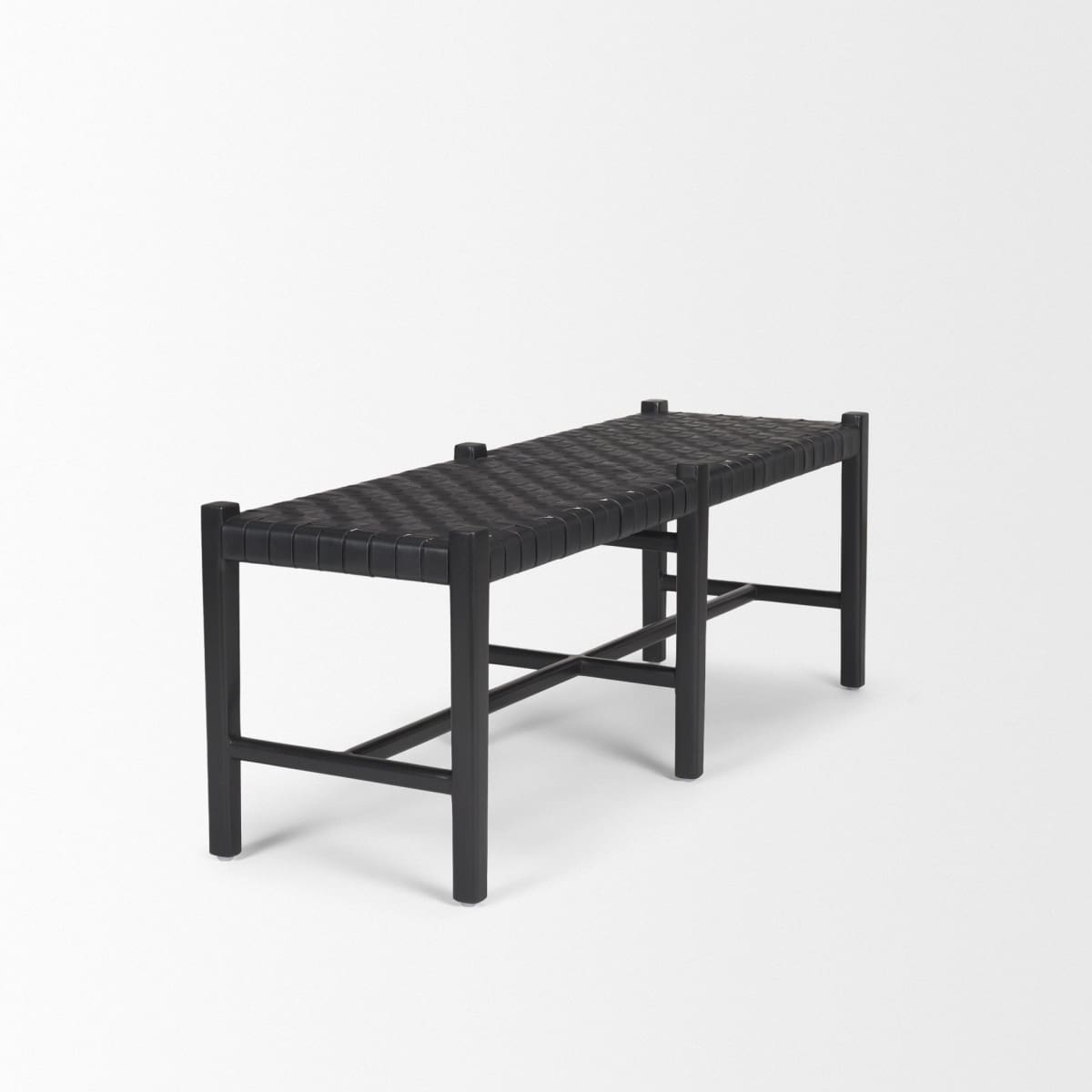 Shane Bench Black Leather | Black Wood - benches