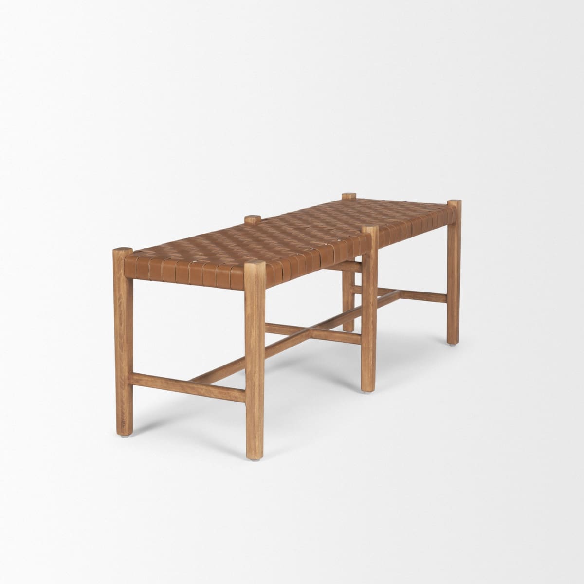 Shane Bench Brown Leather | Brown Wood - benches