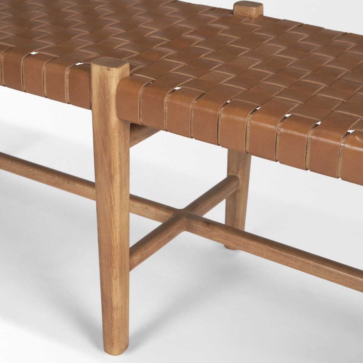 Shane Bench Brown Leather | Brown Wood - benches