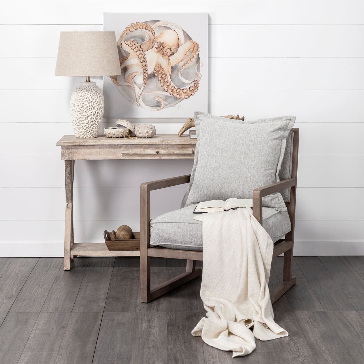 Sherlock Accent Chair Frost Gray Fabric | Brown Wood - accent-chairs