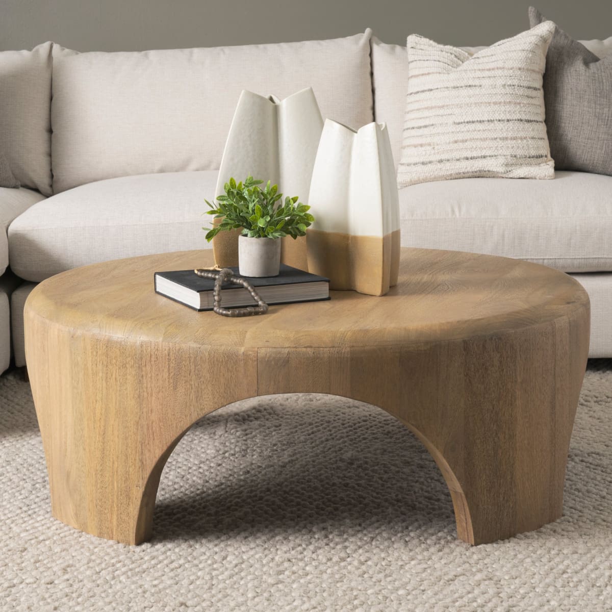 Shima Round Coffee Table Light Brown Wood - coffee-tables