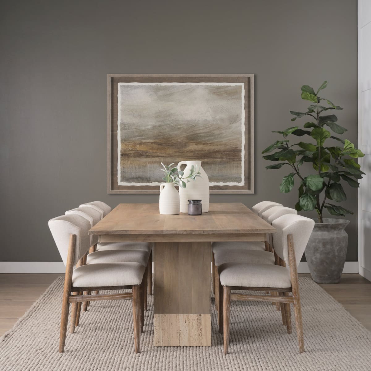 Shivon Dining Table Mango Wood | Travertine | 84’’ - dining-table