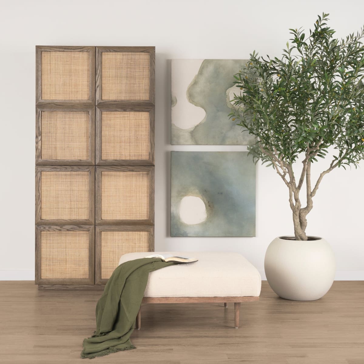 Sina Curio Cabinet Brown Wood | Natural Rattan - cabinets