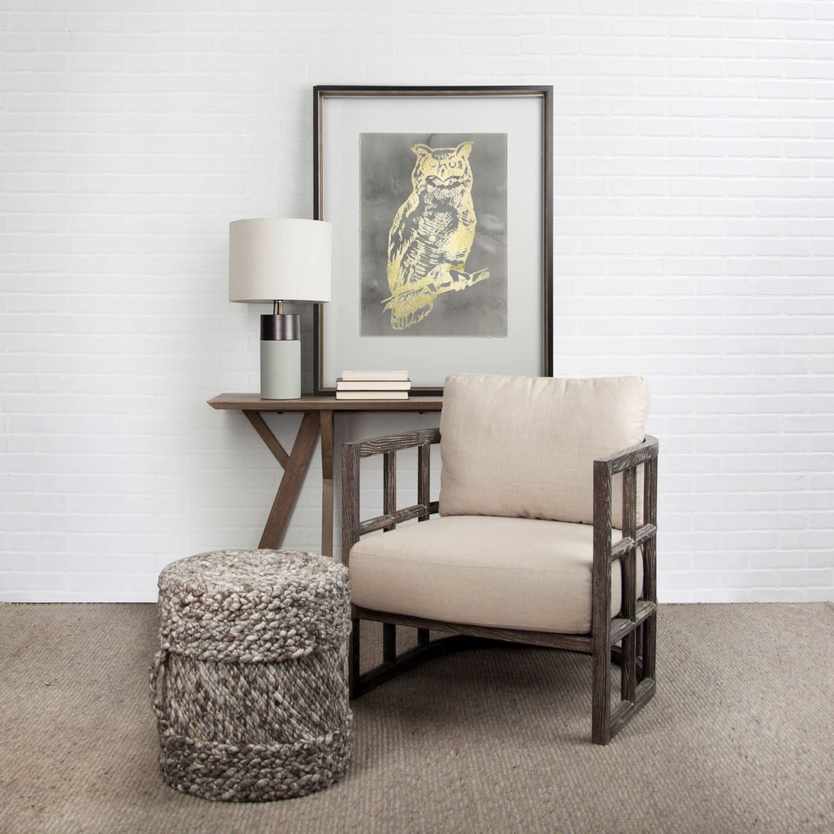 Skylar Accent Chair Cream Fabric | Brown Wood - accent-chairs