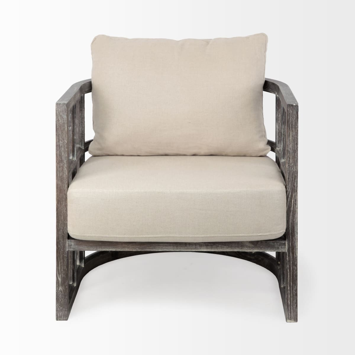 Skylar Accent Chair Cream Fabric | Brown Wood - accent-chairs