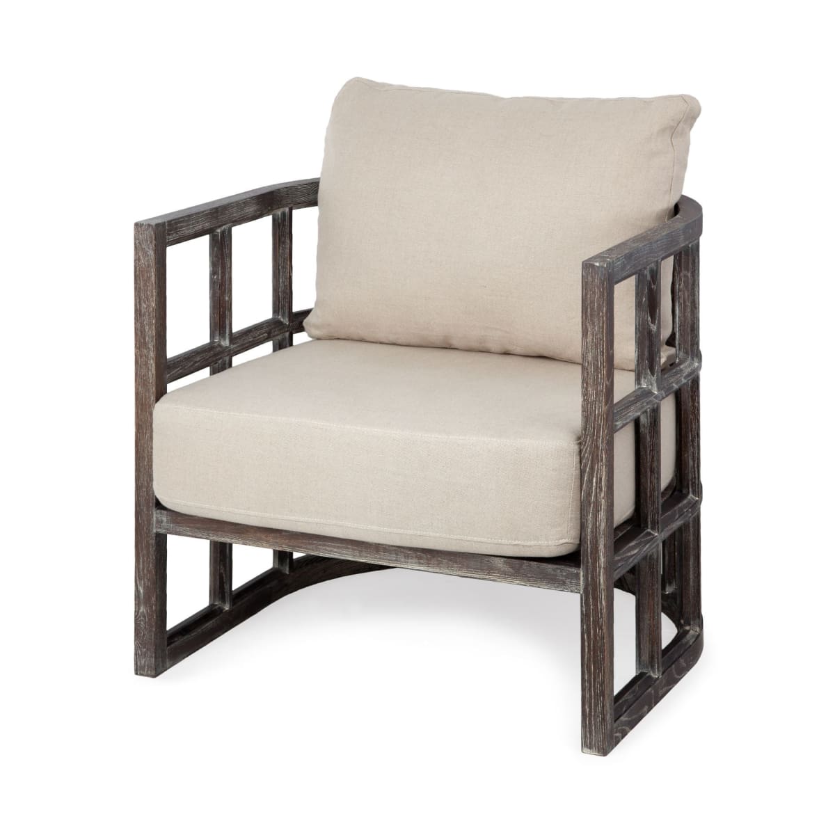 Skylar Accent Chair Cream Fabric | Brown Wood - accent-chairs