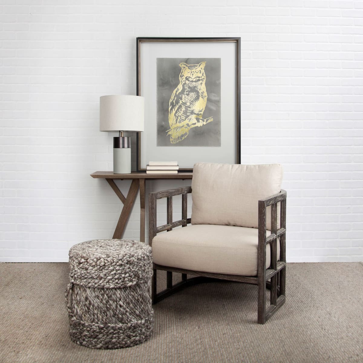 Skylar Accent Chair Cream Fabric | Brown Wood - accent-chairs