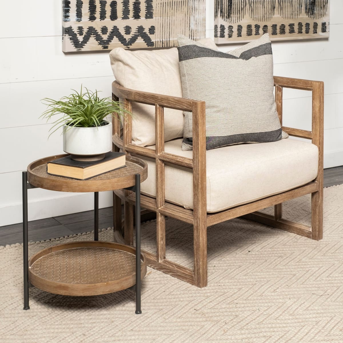 Skylar Upholstered Accent Chair Tan Fabric | Brown Wood - accent-chairs