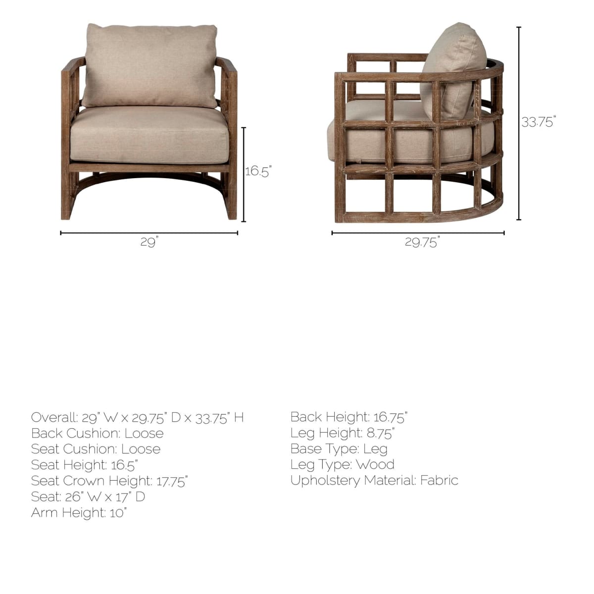 Skylar Upholstered Accent Chair Tan Fabric | Brown Wood - accent-chairs