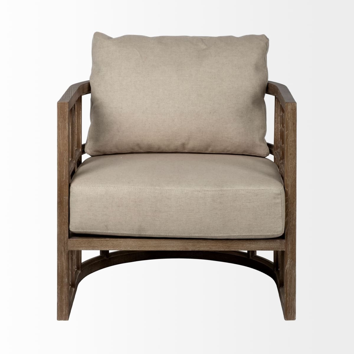 Skylar Upholstered Accent Chair Tan Fabric | Brown Wood - accent-chairs