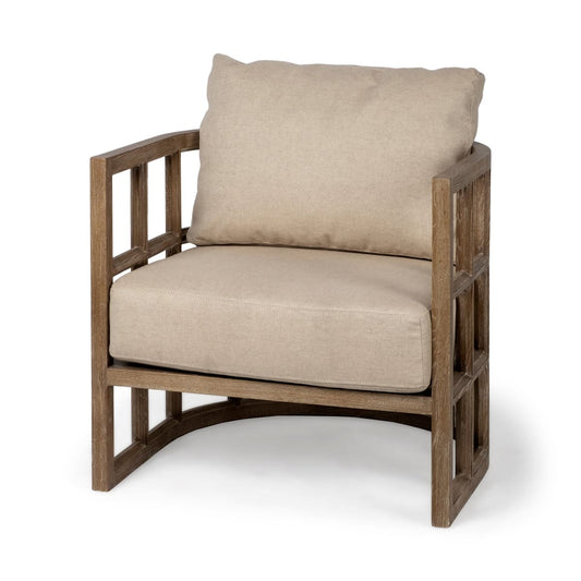 Skylar Upholstered Accent Chair Tan Fabric | Brown Wood - accent-chairs