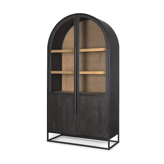 Sloan Curio Cabinet Black & Brown Wood | Black Metal | 80’’H - cabinets