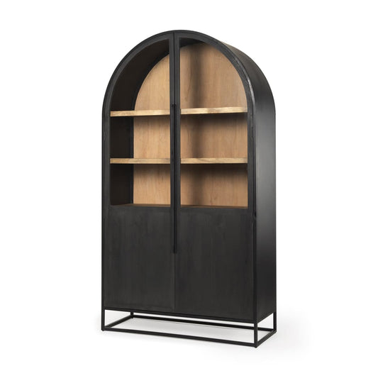 Sloan Curio Cabinet Black & Brown Wood | Black Metal - cabinets