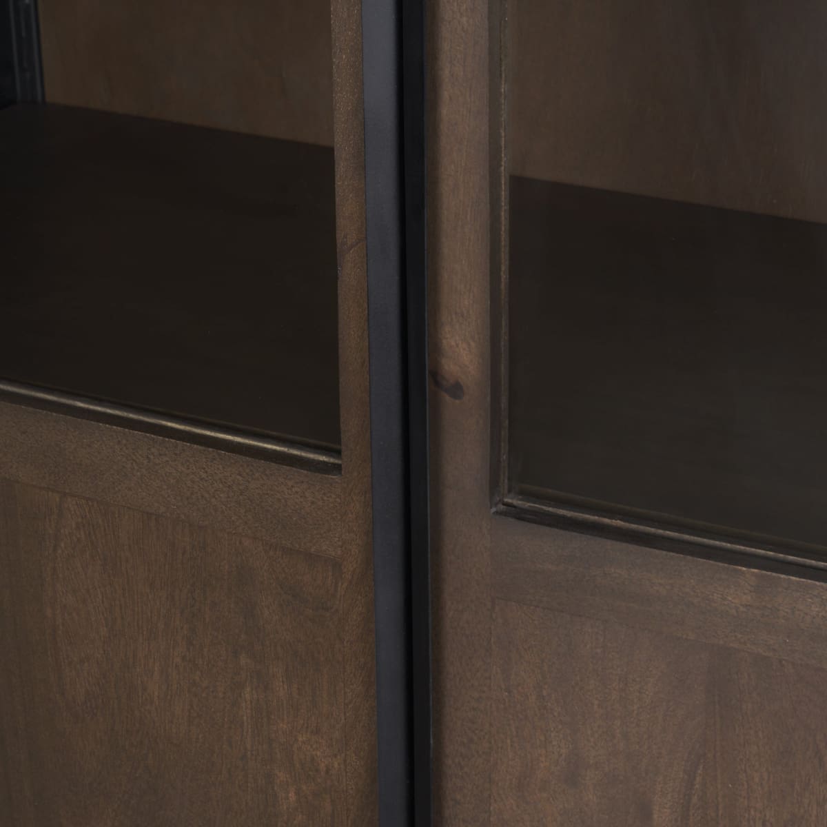 Sloan Curio Cabinet Dark Brown Wood | Black Metal | 80’’H - cabinets