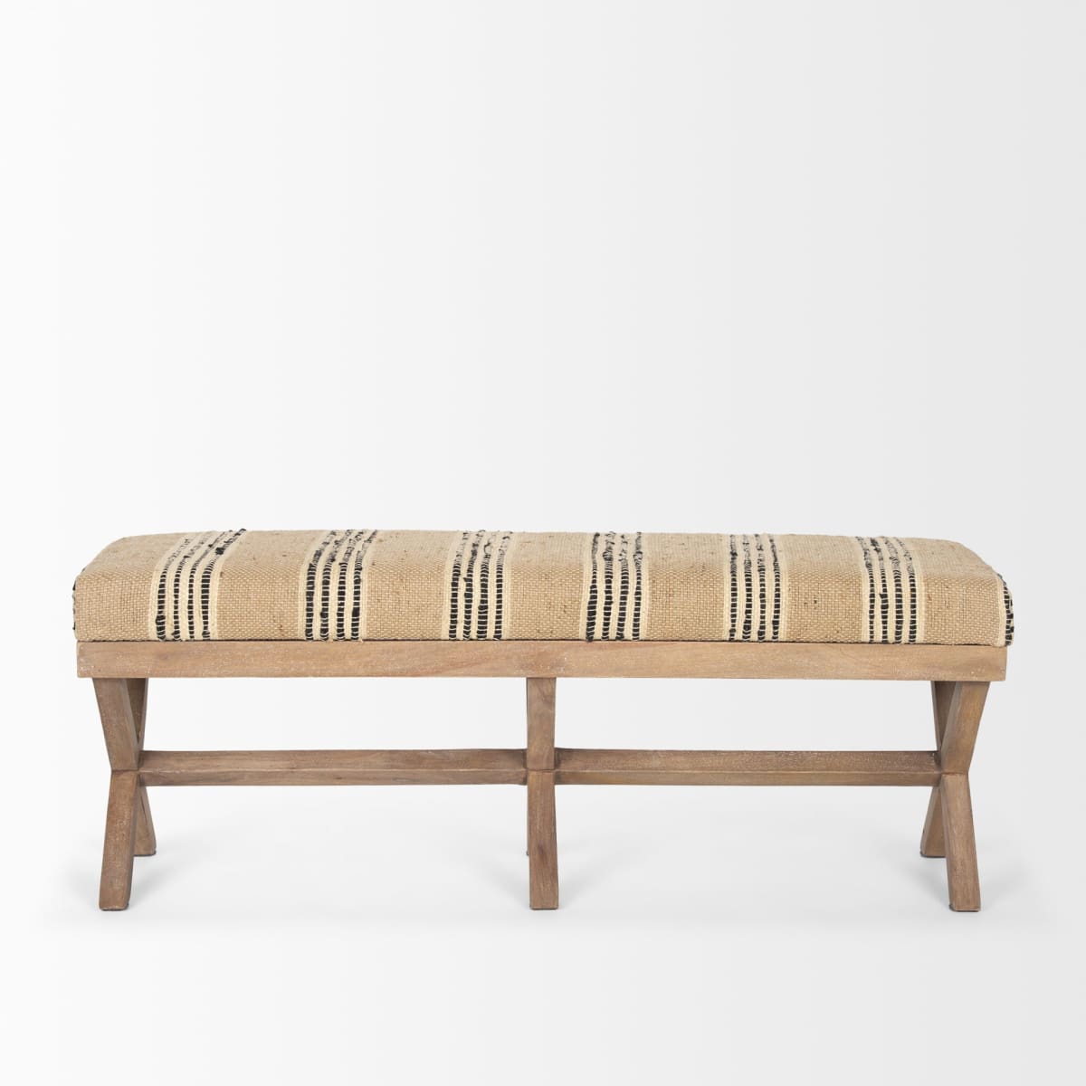 Solis Bench Beige/Black Fabric | Brown Wood - benches