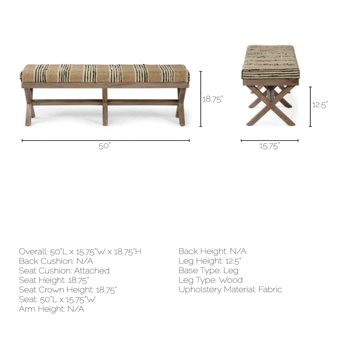 Solis Bench Beige/Black Fabric | Brown Wood - benches