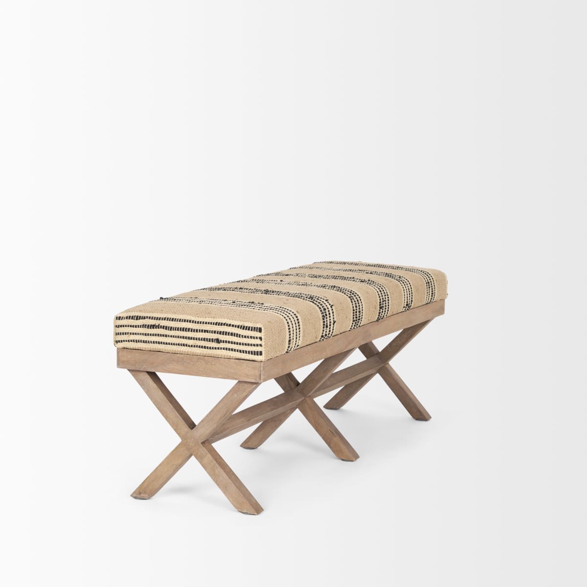 Solis Bench Beige/Black Fabric | Brown Wood - benches