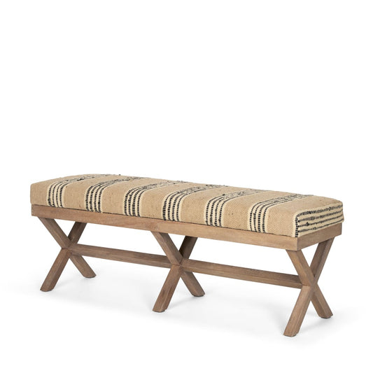 Solis Bench Beige/Black Fabric | Brown Wood - benches