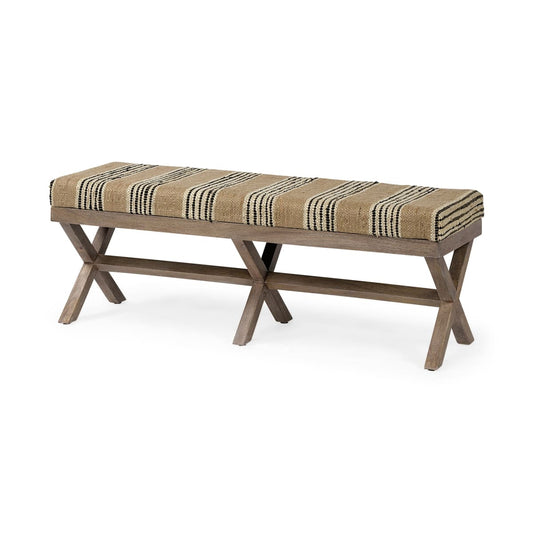Solis Bench Beige/Black Fabric | Brown Wood - benches