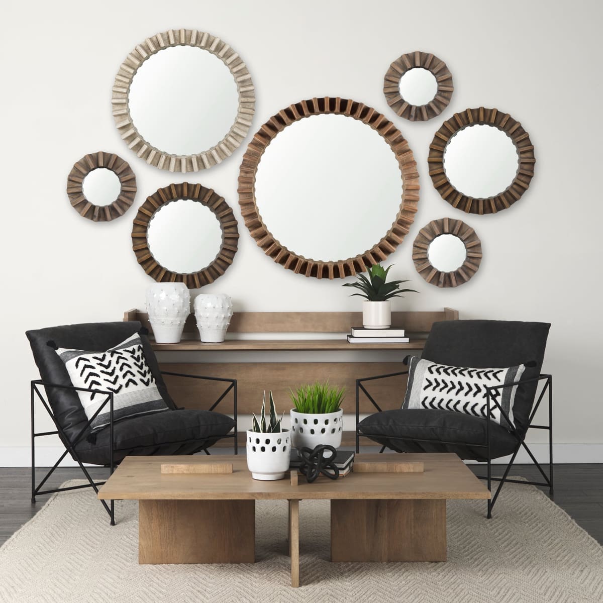 Sprocket Wall Mirror Brown Wood | 17’’ - wall-mirrors-grouped