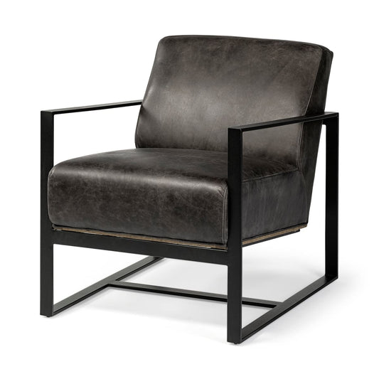 Stamford Leather Accent Chair Black Leather | Black Metal - accent-chairs