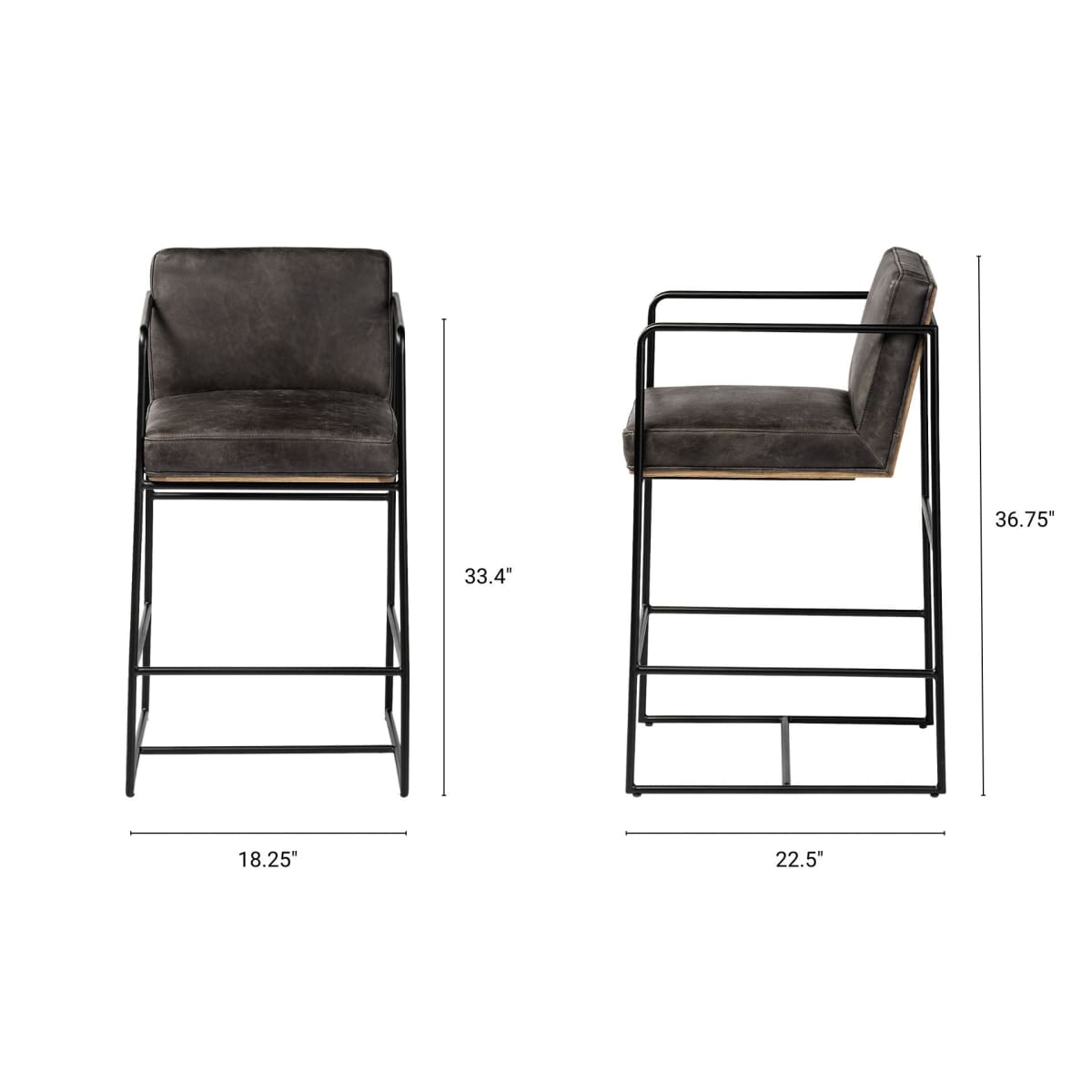Stamford Leather Seat Bar Counter Stool Black Leather | Black Metal | Counter - bar-stools