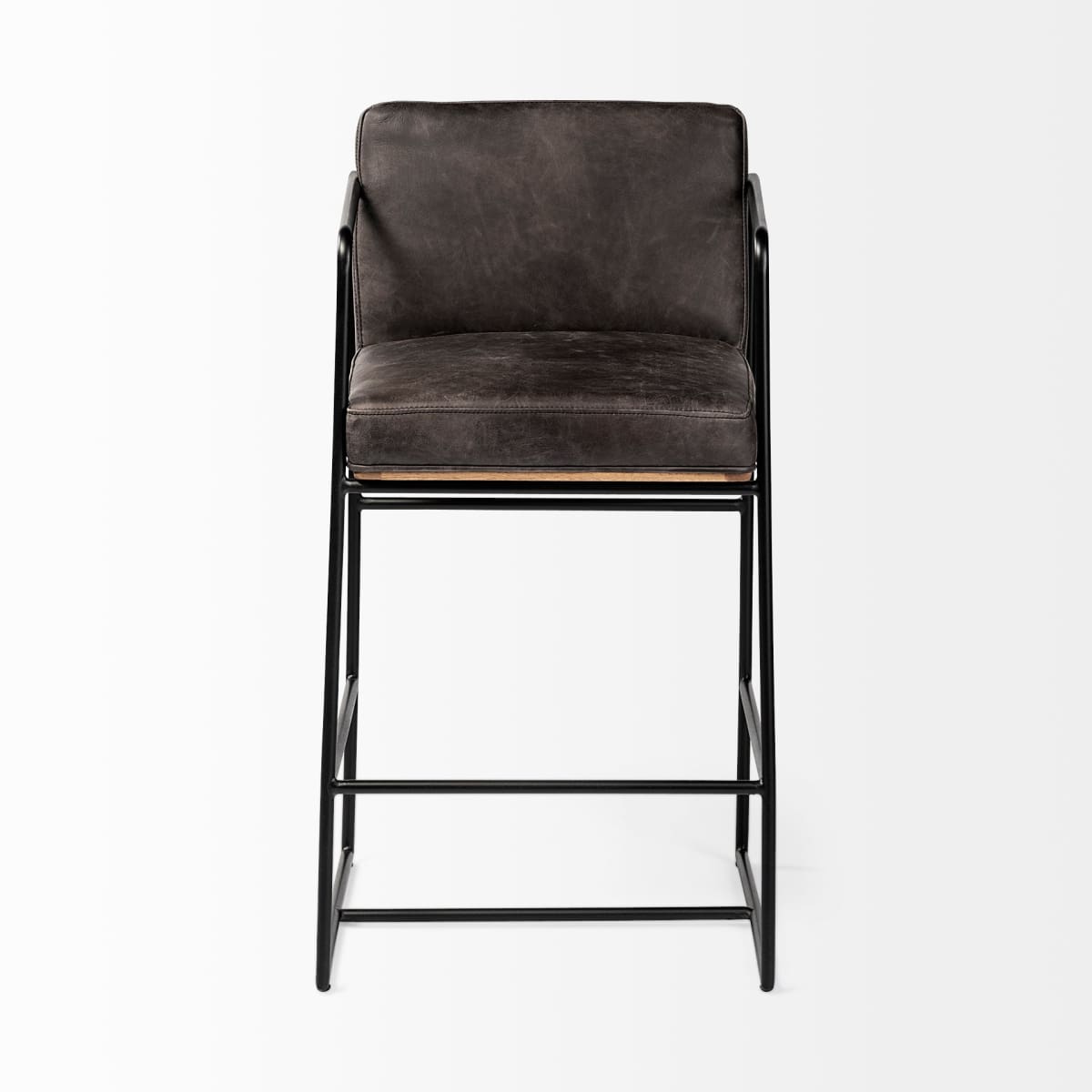 Stamford Leather Seat Bar Counter Stool Black Leather | Black Metal | Counter - bar-stools